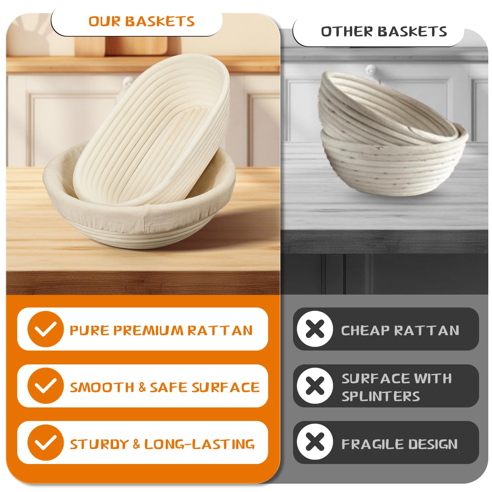 Dimpola Banneton Bread Proofing Basket Banneton Basket Set Sourdough Proofing Basket Round Proofing Bowls Handmade Rattan Baskets and Liners (Round of 1 Gift Set)