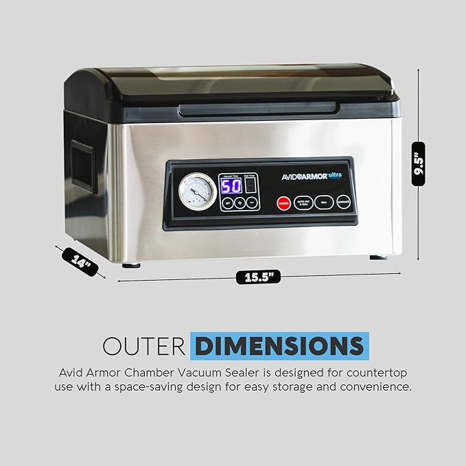 Avid Armor USV32 Chamber Vacuum Sealer Machine – 11.5" Sealing Bar, Glass Lid, Seal Meats, Soups, Sauces & Liquids, Marinate in Minutes, Sous Vide Ready, Accessory Hose Included, Stainless Steel