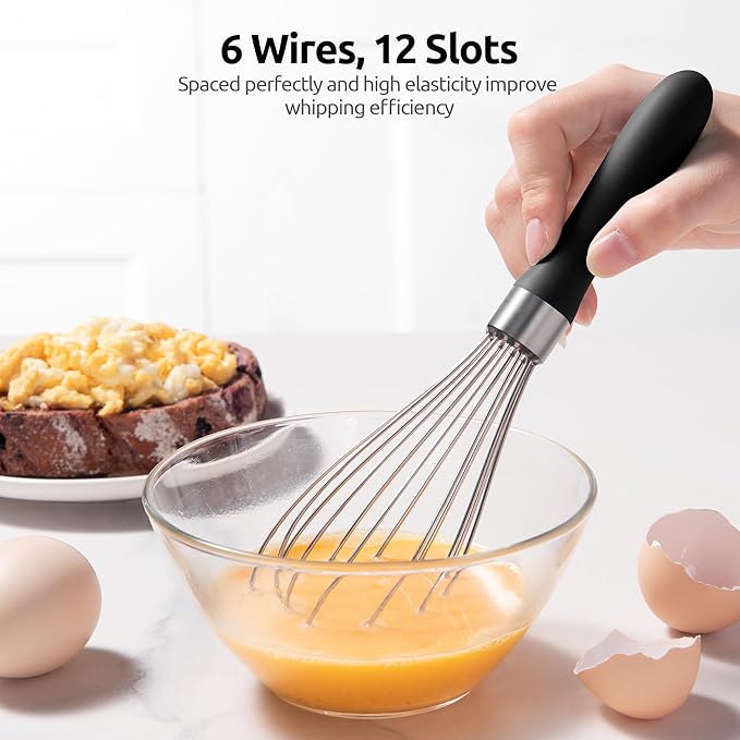 U-Taste Wire Whisk for Cooking, 18/10 Stainless Steel Balloon Wisk, S/Black