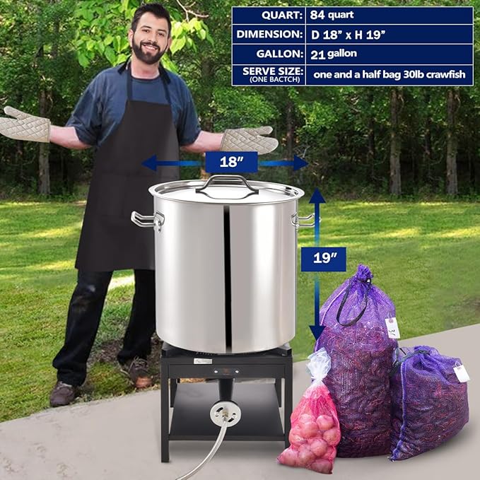 ARC 84QT Stainless Steel Seafood Boil Pot with Basket and Two Brown Paper