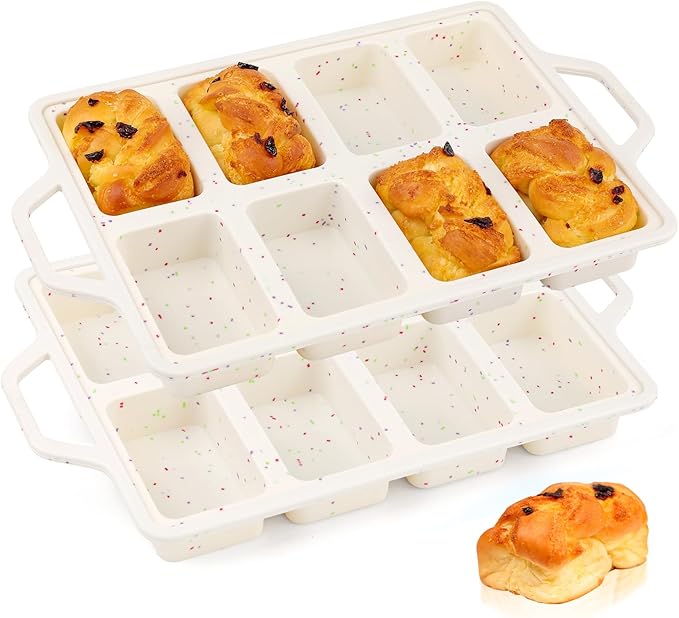 Vinino 2 Pack Mini Silicone Loaf Pans with Metal Reinforced Frame, 8-Cavity