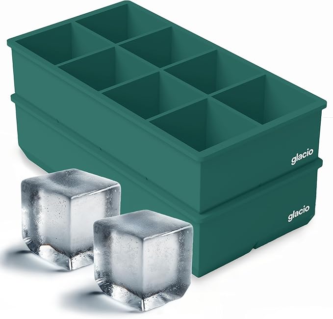 Ice Cube Molds, 2 Pack Silicone Trays for 8 Large Square Cubes