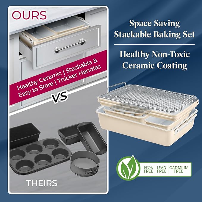 Bakken- Swiss Square Cake Pan - Aluminized Steel, Ceramic Non-Stick Coating, Non-Toxic, Ideal Size, Heavy-Duty, Elevate Your Baking with Durability and Style!
