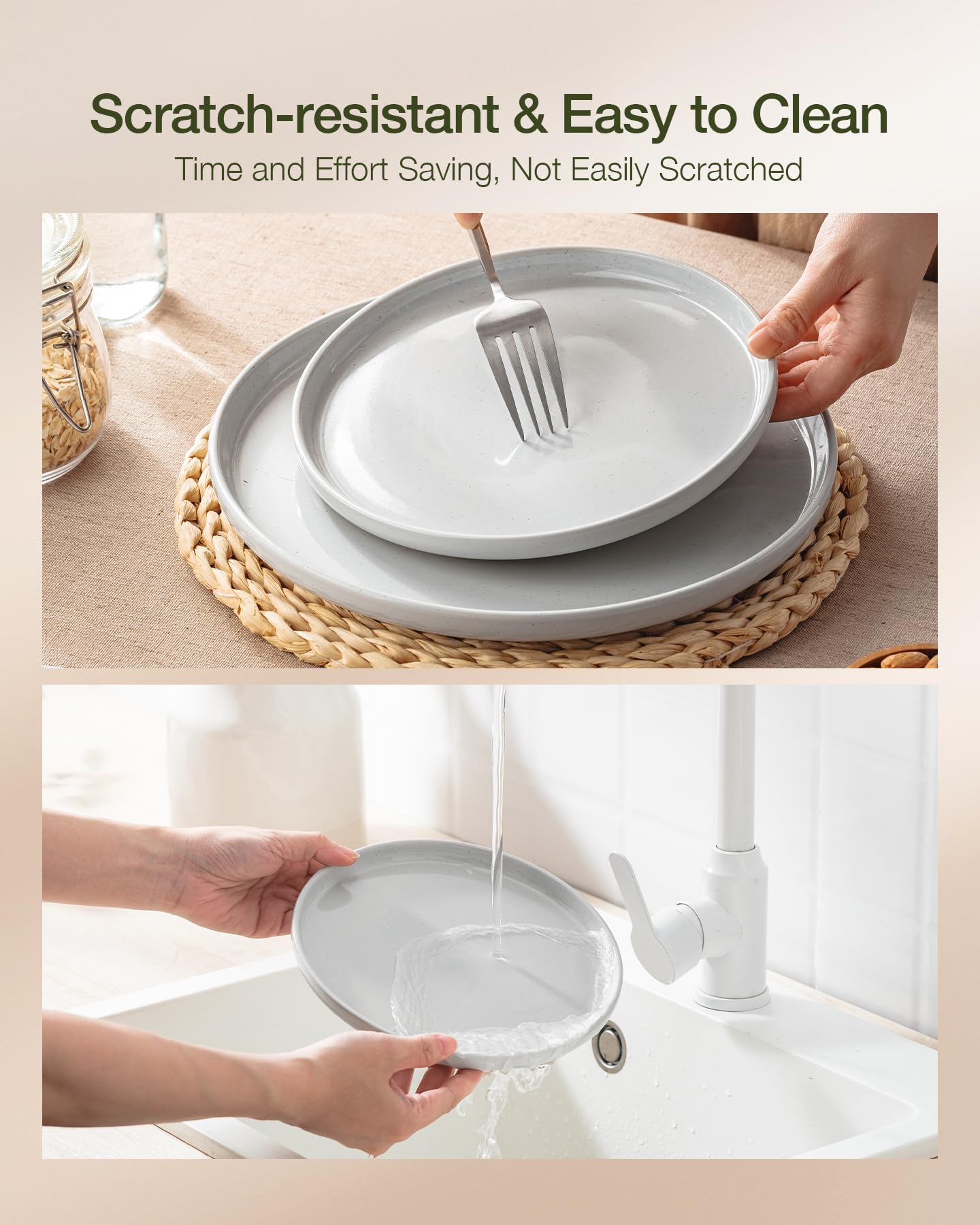 Famiware Milkyway 18-Piece Stoneware Dinnerware Set, Light Gray