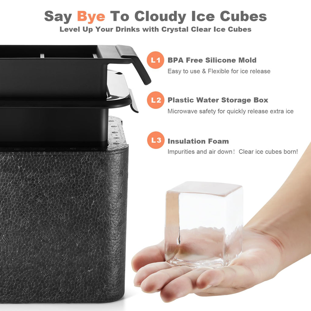 TPPICK Clear Square Ice Cube Maker Mold for Whiskey Bourbon, Golf Gifts for Men, Golf Accessories Stocking Stuffers for Men, 4 Golf Theme Ice Stamp Included