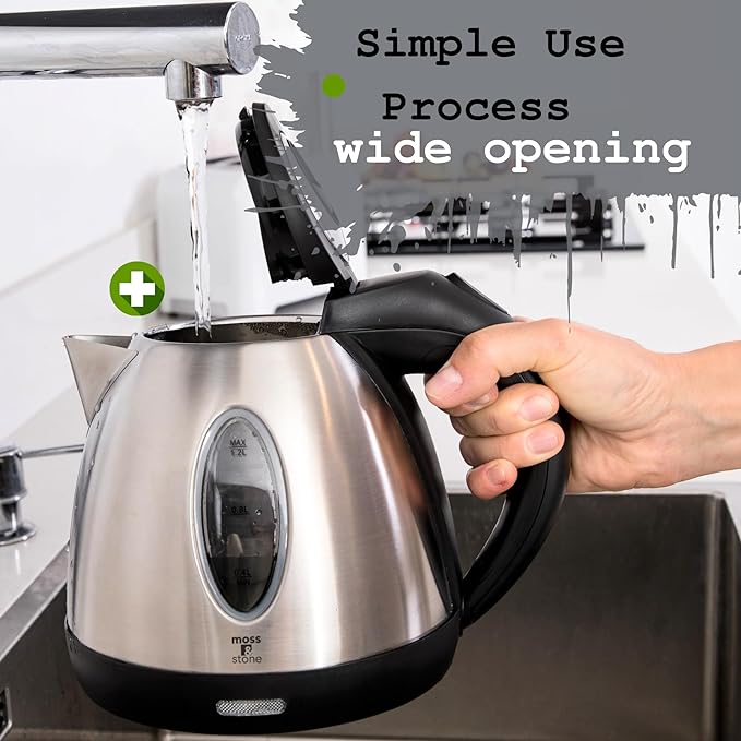 Moss & Stone Stainless Steel Electric Kettle, 1.2L Cordless 1500W