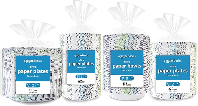Amazon Basics Ultra Paper Plates, 8.62 Inch, Disposable, 64 Count, Packaging May Vary