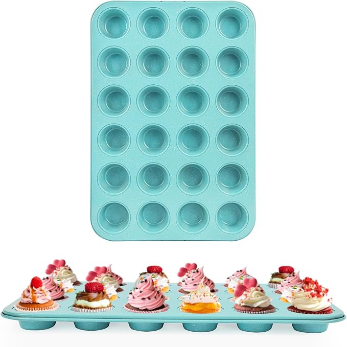 Spmarkt 2-Pack Light Blue 24-Cup Ceramic Mini Muffin Pan – Non-Stick Muffin Tin, PFOA-Free, Healthy Baking, Perfect for Cupcakes, Breakfast Treats & Party Delights