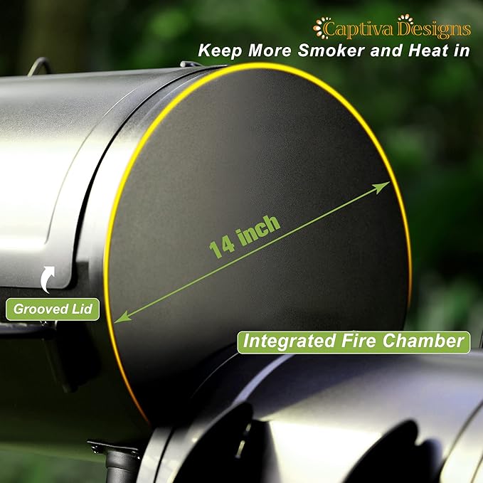 Captiva Designs Charcoal Grill with Offset Smoker for Outdoor Barbecue
