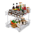 FULGENTE Chrome Finish Pull Out Drawer Cabinet Organizer 2 Tier (14" W X 18" D) Sliding Drawers For Kitchen Cabinets Cookware Organizer Drawer For Cabinet Slide Out Shelves