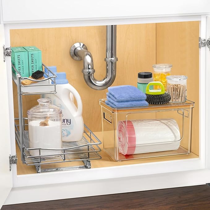 Hudgan Trash Bag Dispenser Under Sink, 2 in 1 Garbage Bag Holder Dishwasher Pods Organizer for Kitchen Pantry Laundry Room
