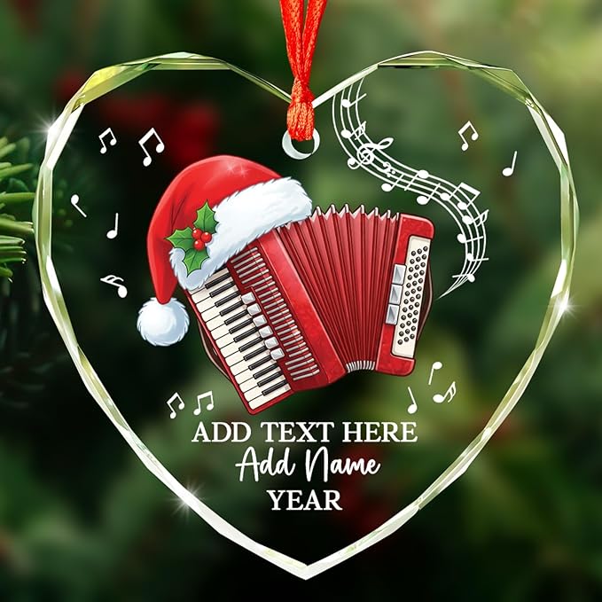 Personalized Text Name & Year Accordionist Glass Ornament, Accordion Instrument Christmas Tree Ornaments, Custom Accordion Player Christmas Ornament 2026, Xmas Decor Gifts for Music Lovers