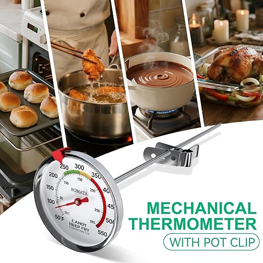 BOMATA 2-Pack Candy Thermometer with Pot Clip,IP67 Deep Fry Oil Thermometer