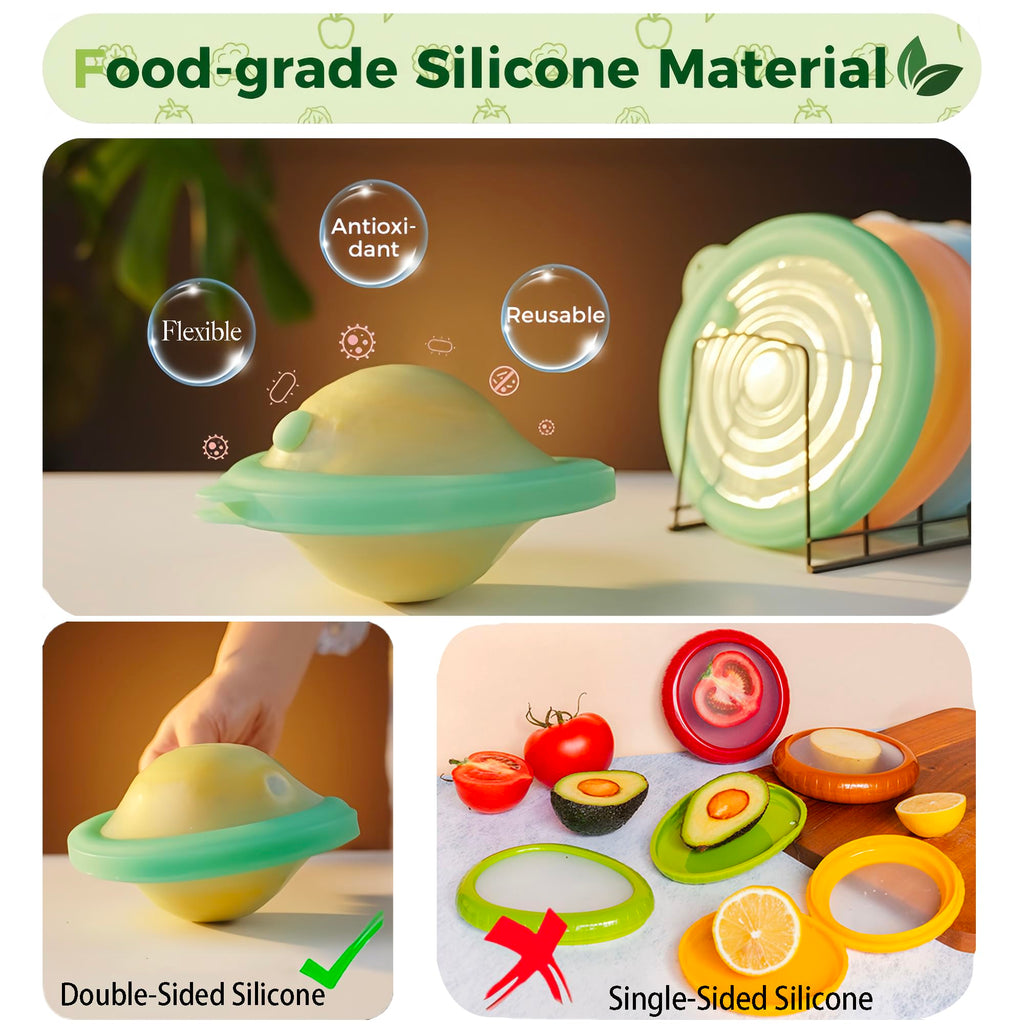 Silicone Reusable Vacuum-Seal Storage Containers for Fridge,Fresh Fruit,Vegetables,Garlic,Onions,Lemons,Potatoes,Meat,for Microwave Oven Heating,Freezer,Dishwasher,Avocado Saver,Tomato Holder,3 Pack