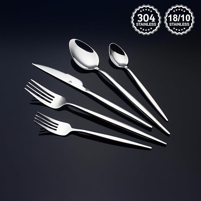 CHAAMFORGE 20 Piece Luxury Silverware Set for 4 Mirror-Polished 18/10 Stainless Steel Heavy Flatware Set Modern Cutlery Set Knife/Fork/Spoon Utensil Dishwasher Safe with Gifts