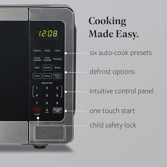 Farberware 0.7 Cu. Ft. Stainless Steel Microwave Oven, 700-Watt with LED Display, 10 Power Levels, 8 Auto-Cook Presets, Express Cooking, Weight & Time Defrost