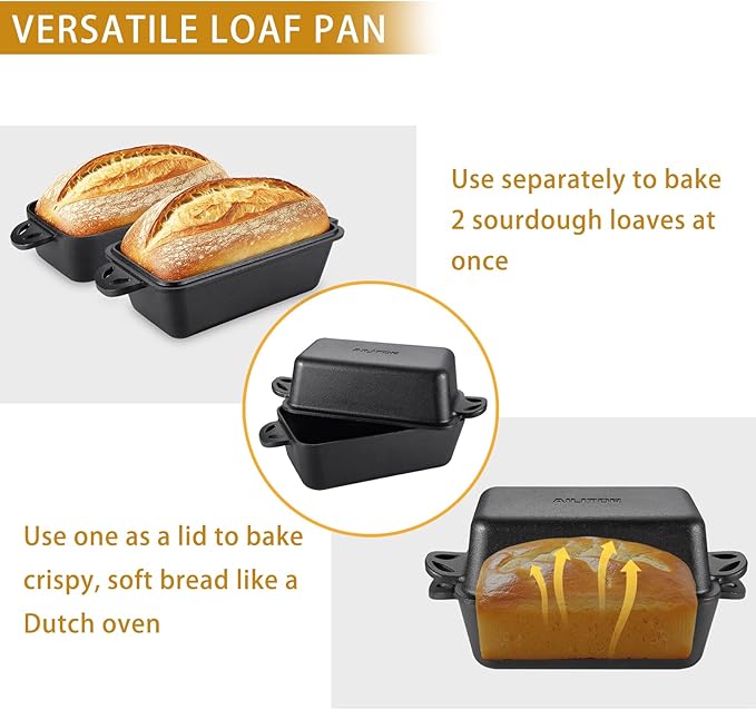 AILITOR Cast Iron Loaf Pan with Lid 9x5 Inch - Bread Baking Pans for Homemade Bread, 2 Piece Set