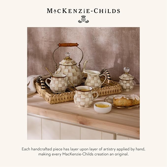MACKENZIE-CHILDS Pedestal Platter, Mini, Brown-and-White Mocha Check