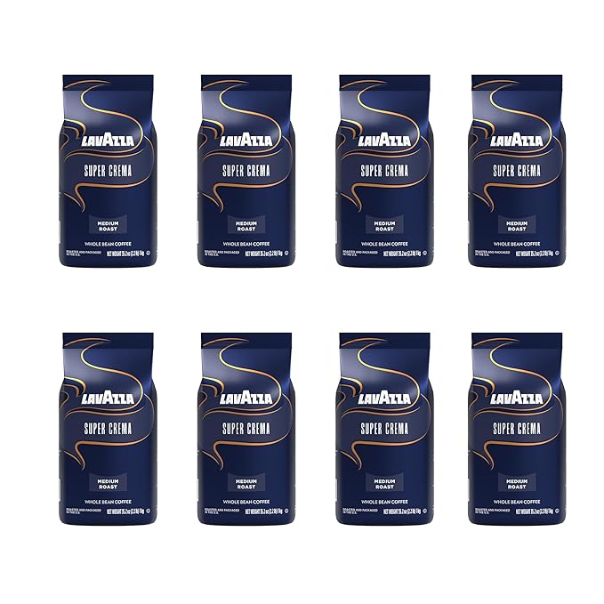 Lavazza Super Crema Whole Bean Coffee, Medium Espresso Roast, Arabica and Robusta Blend, 2.2 lb Bag, Package May Vary (Pack of 6)