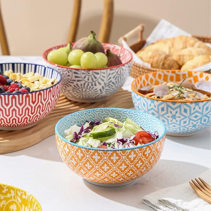 Selamica Ceramic Cereal Bowls Set of 6, 24 Oz Deep Soup Bowls for Kitchen