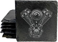 Engraved V-Twin Engine Slate Coasters Set of 4 – Square – USA Made
