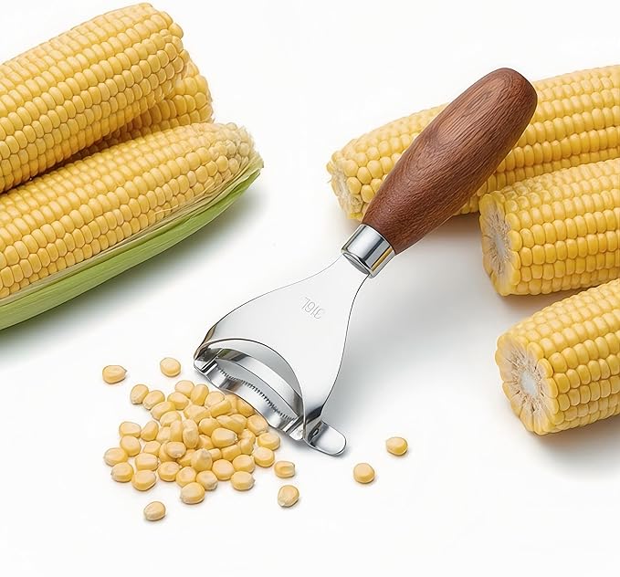 Phmnkl Corn Kernel Remover, 1-Second Stainless Steel Corn Stripper with Walnut Handle, Dishwasher Safe Kitchen Tool for Salad Salsa Popcorn, BBQ Prep Gadget, Farmhouse Kitchen Gift