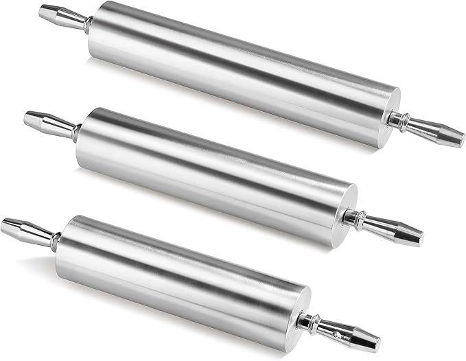 New Star Foodservice 13 Inch Aluminum Rolling Pin, Extra Heavy Duty Restaurant Grade Dough Roller with Rotating Barrel and Handles, Silver