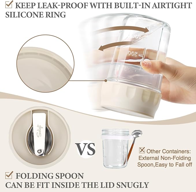 SOLIGT 2 Pack Overnight Oats Containers with Lids (Oat White/Oat White)