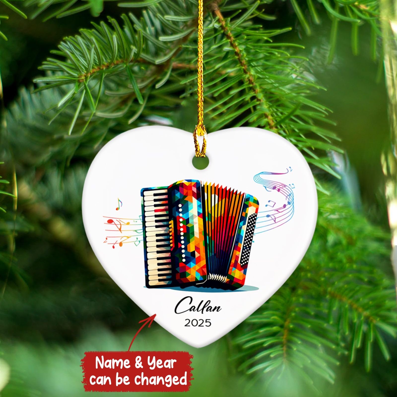 Accordion Ceramic Ornament 2026, Customized Name & Year Accordion Xmas Ornament Gifts for Accordionist, Musical Instrument Ceramic Ornaments Christmas, Accordionist Christmas Ornaments Keepsake Tree