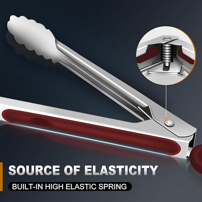 Eddeas Tongs For Cooking - 7",9" and 12 inch Kitchen Tong Heat Resistant 600 Degrees Stainless Steel Tongs, Heavy Duty Metal Locking Tong, Perfect for Food, BBQ Red Set of 3