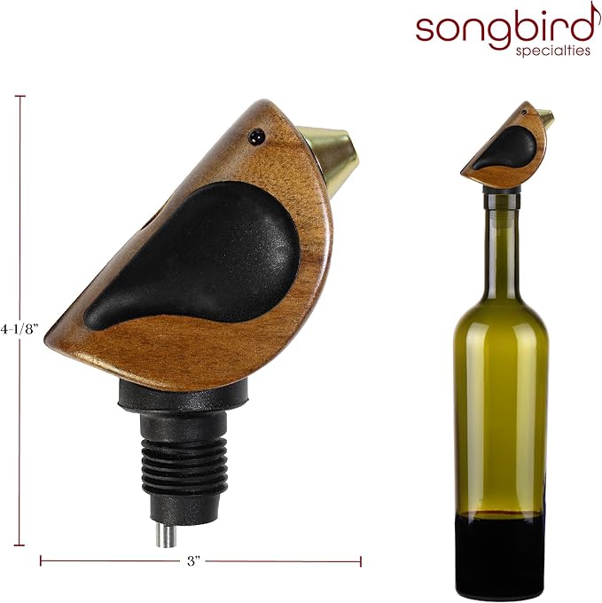 Songbird Specialties Singing Bird Wine Bottle Pourer, Black