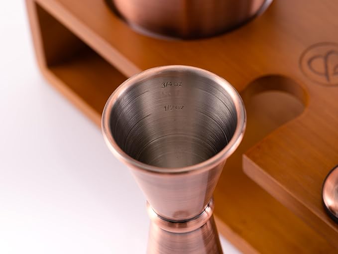 Mint & Mortar Cocktail Shaker Set – 7-Piece Stainless Steel Bartender Kit with Premium Bamboo Stand for Home Bartending - All-in-One Mixology Set for Beginners & Pros (Brushed Copper)
