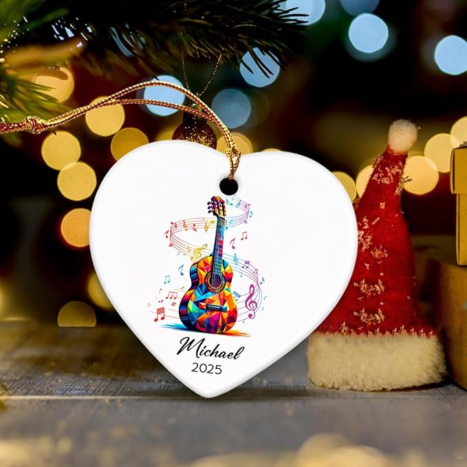 Personalized Guitar Instrument Ceramic Ornament Gifts for Guitarist, Guitar Player Christmas Ornaments Tree Hanging, Custom Name & Year Guitarist Ornaments Xmas 2026, Music Lovers Ceramic Ornament