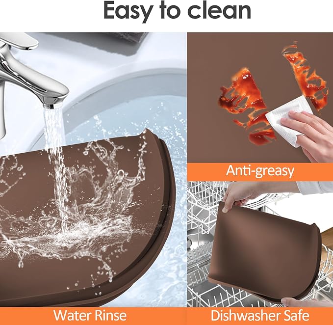 Silicone Coffee Maker Mat with Lip for Countertops, 24'' x 16'', Brown