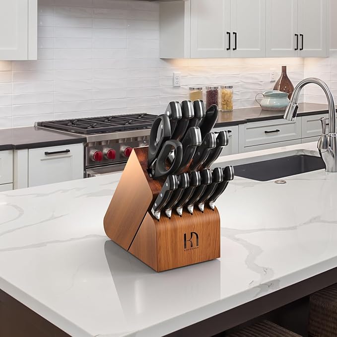 KnifeSaga 15-pc Japanese Kitchen Knife Block Set, Razor Sharp, Professional