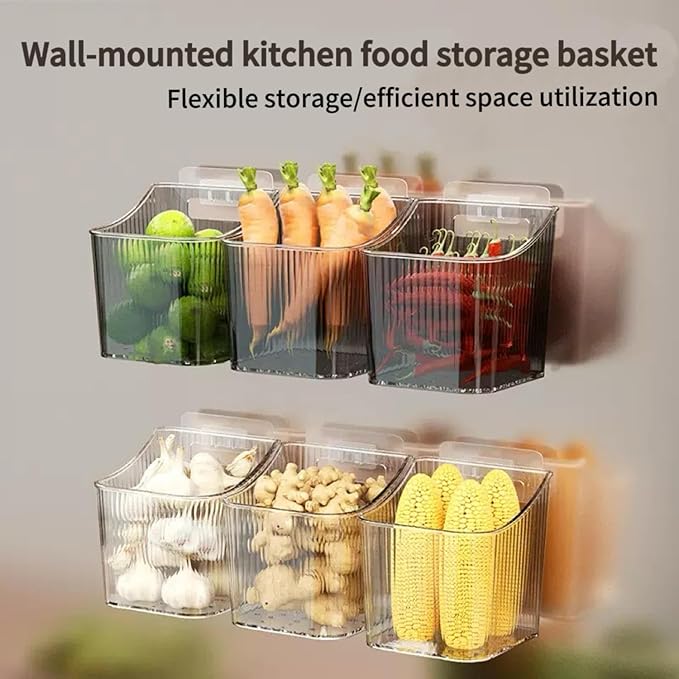 6Pack small Wall Mount Organizer, Adhesive Cabinet Door Storage Bins, Clear Makeup Container, Stackable Organizer Basket for Kitchen, Bathroom, rv, Pantry, Office，Refrigerator Small Items storage