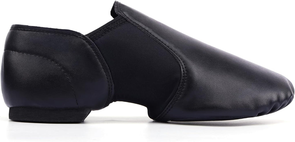 Linodes Unisex 006 PU Leather Upper Slip-on Jazz Shoe for Women and Men's Dance Shoes-Black 8.5M