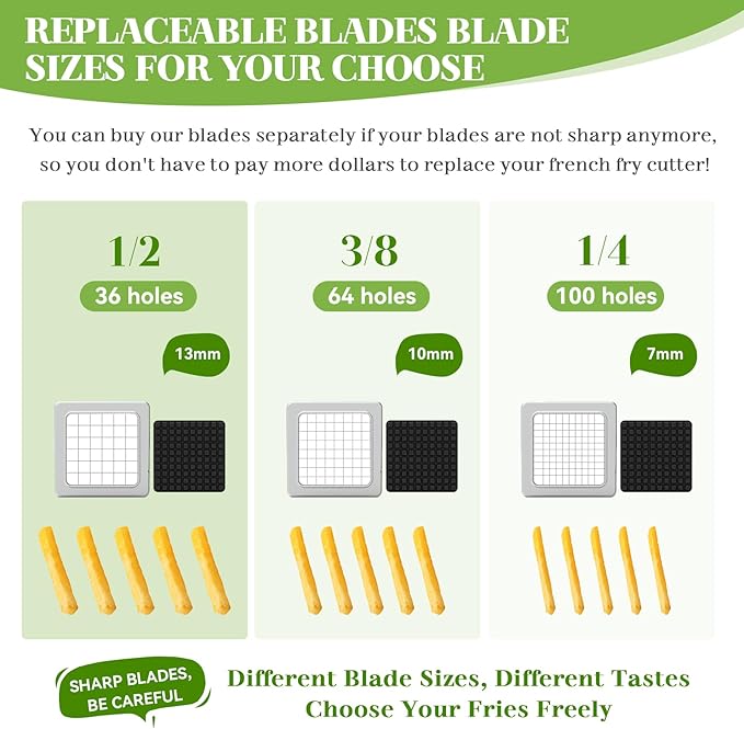 KSIFJRTO Commercial French Fry Cutter, Heavy Duty Potato Slicer with 3/8 and 1/4Inch Blade, Stainless Steel Potato ChopperFrench Fries Cutter with Suction Feet,