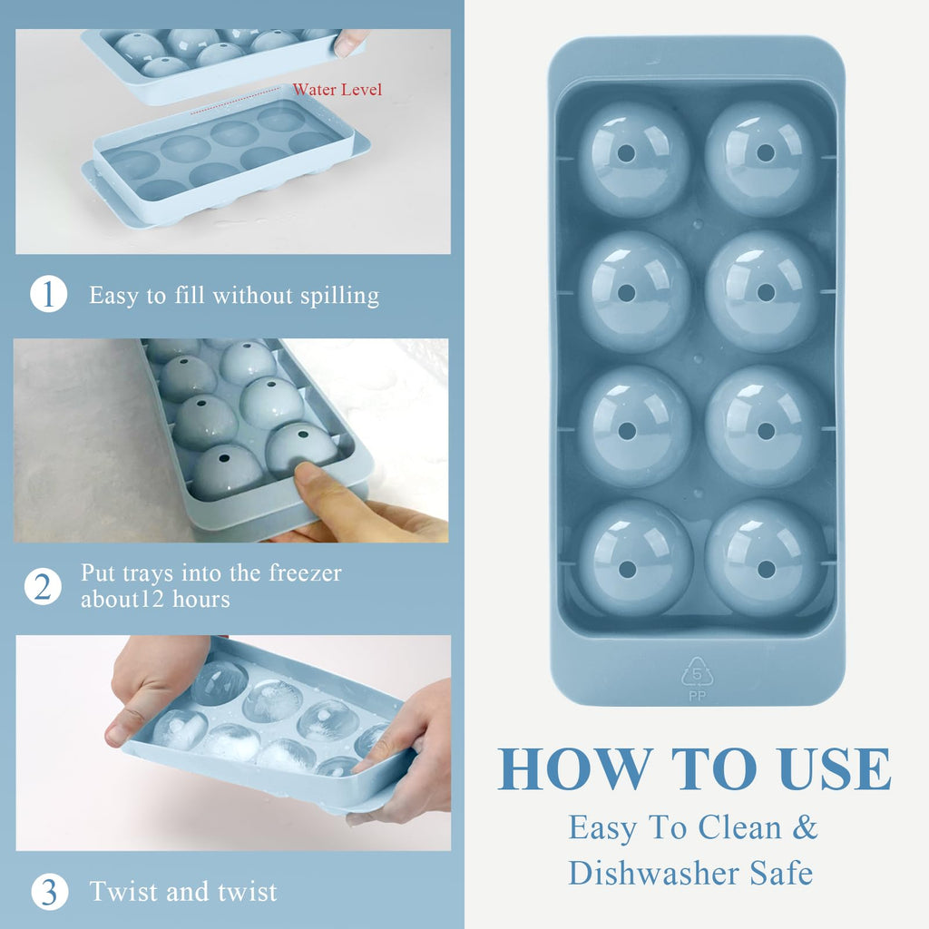 Aibirui 1.8" x 8 Ices,Round Ice Cube Mold,Round Ice Cube Trays for Freezer