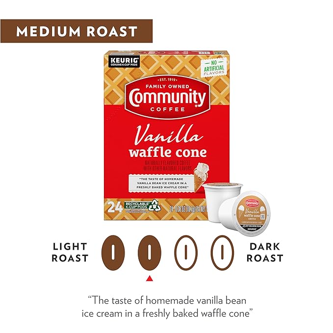 Community Coffee Vanilla Waffle Cone 60 Count Coffee Pods, Ice Cream Flavored, Compatible with Keurig 2.0 K-Cup Brewers, 10 Count (Pack of 6)