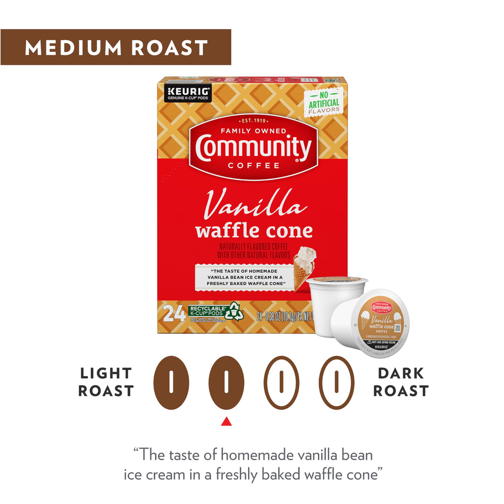 Community Coffee Vanilla Waffle Cone Ice Cream Flavored, 10 Count Coffee Pods, Compatible with Keurig 2.0 K-cup Brewers, 10 Count (Pack of 1)