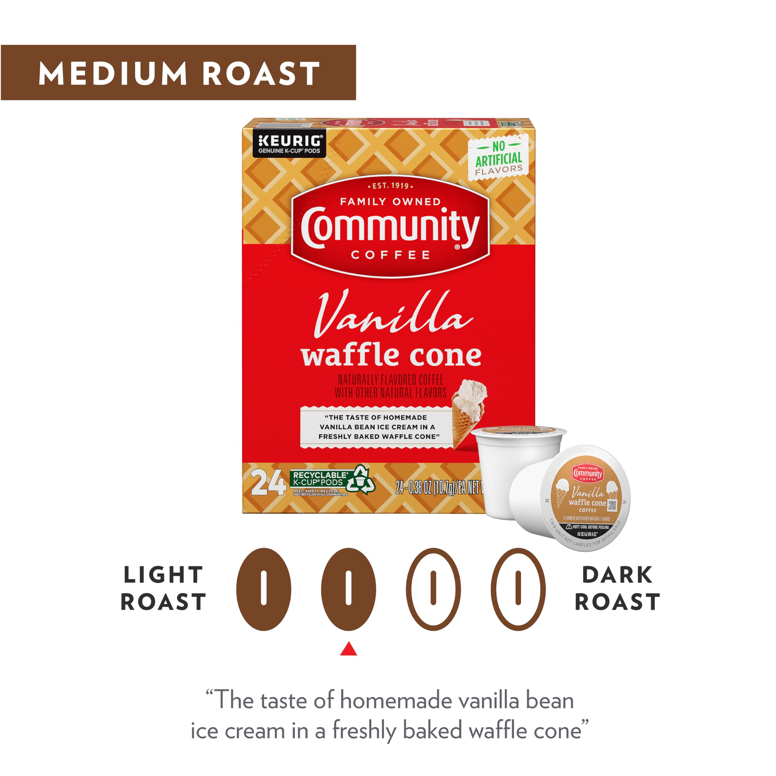 Community Coffee Vanilla Waffle Cone Ice Cream Flavored, 10 Count Coffee Pods, Compatible with Keurig 2.0 K-cup Brewers, 10 Count (Pack of 1)
