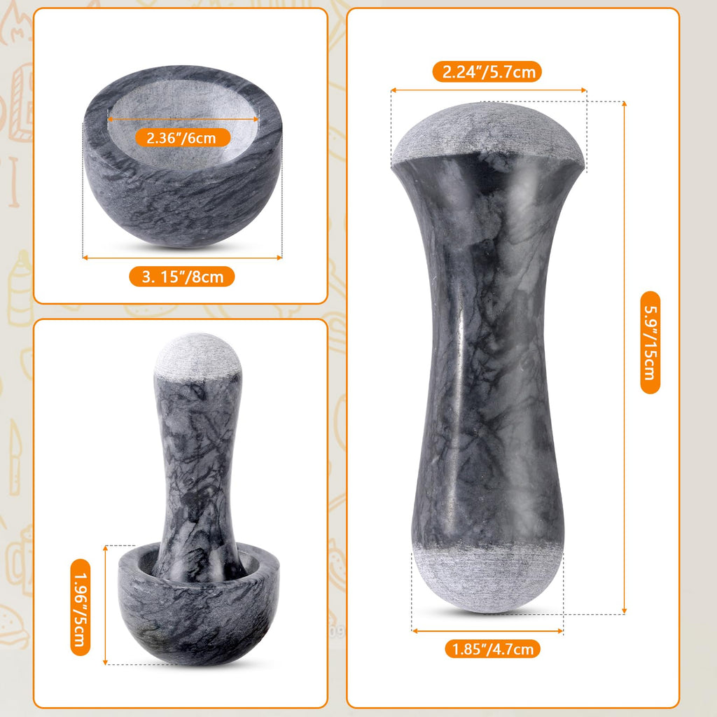 Tianman Small Mortar and Pestle Set 3.2 Inch.1/3 Cup.(Marble Black)