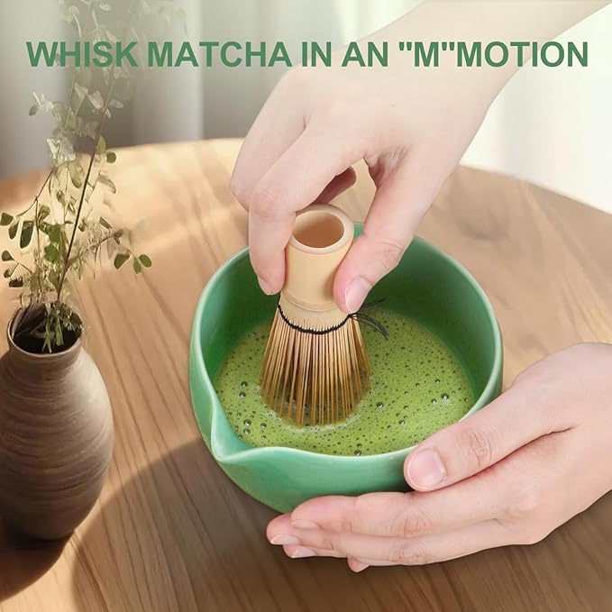 Matcha Whisk Set 5 Pcs, 18OZ Matcha Bowl With Thoughtful Spout, 100% Natural Bamboo Whisk, Ceramic Whisks Holder, 304 Stainless Sifter, Tea Scoop, Tea Spoon, Gift for Matcha Lovers Beginner