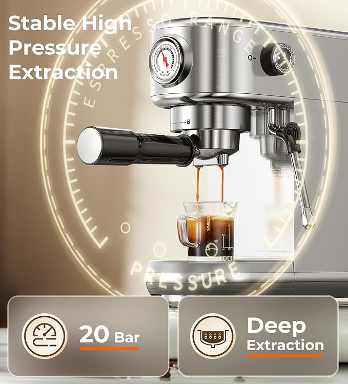 atatix Espresso Machine with Milk Frother, 20 Bar Pressure Espresso Maker