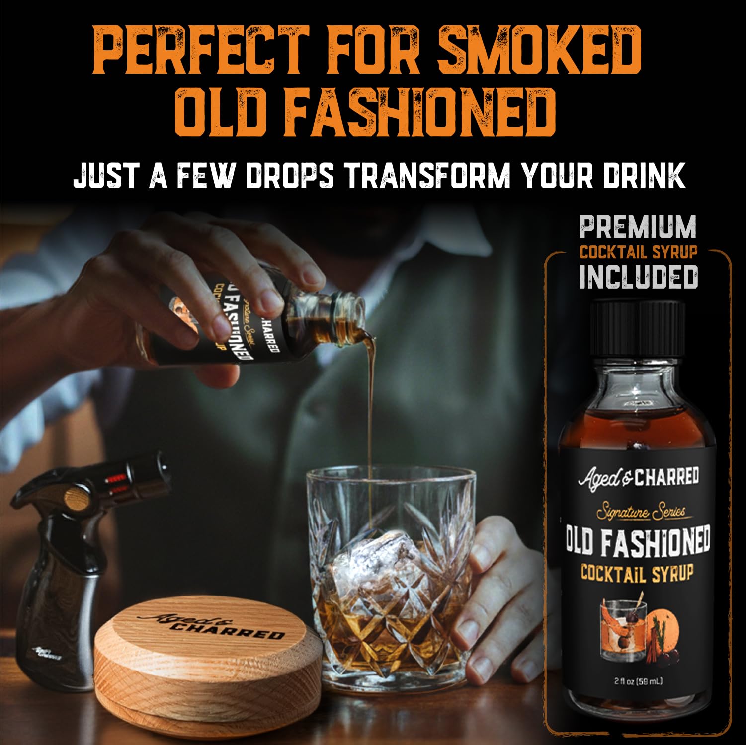 Whiskey Smoker Kit with Torch and Old Fashioned Syrup (No Butane)