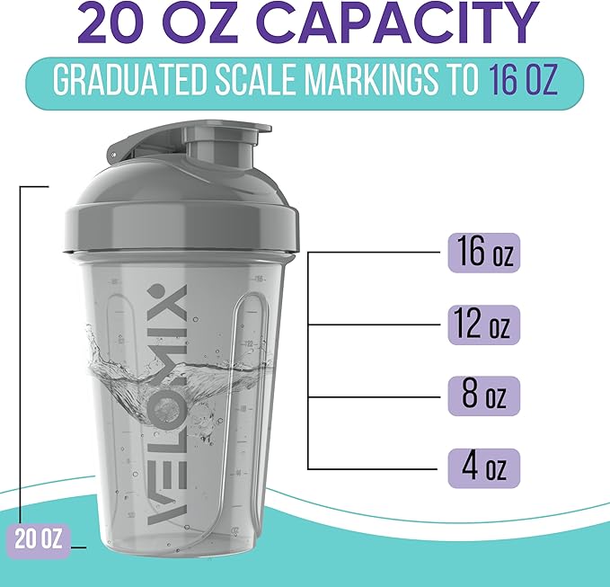 VELOMIX 6 Pack 20oz Protein Shaker Bottle for Protein Mixes,Modern Neutrals