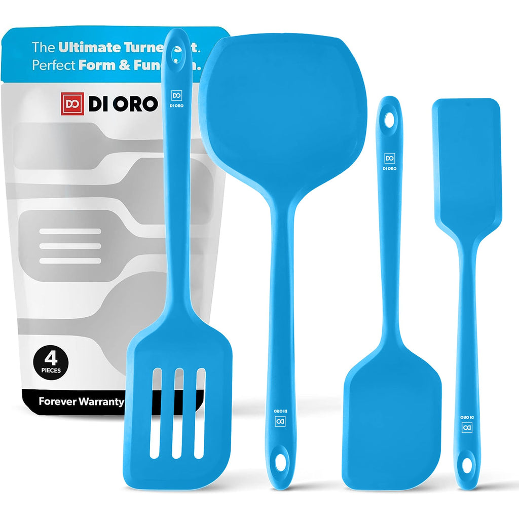 DI ORO Silicone Turner Spatula Set - 600F Heat Resistant, 4-Pc Blue