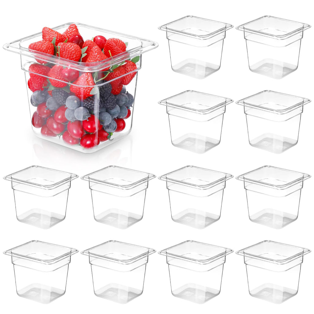CAZACHEF 12-Pack NSF Polycarbonate Food Pans, 1/6 Size 6" Deep Commercial Food Storage Containers, Clear Plastic Steam Table & Prep Pans for Buffet, Salad Bar, Restaurant, Dishwasher & Freezer Safe