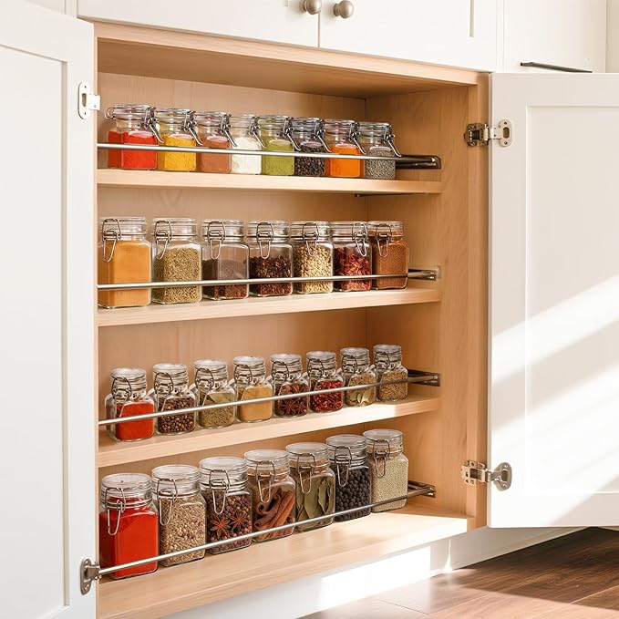 ComSaf Square Small 8 oz Glass Spice Jars with Airtight Lids 12 Pack Pantry